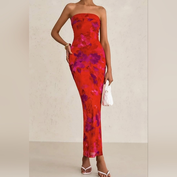 PrettyGarden Dresses & Skirts - NWT. Pretty Garden Elegant Red and Purple Floral Bodycon Tube Party Dress